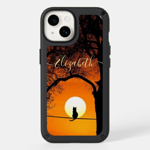 Black Cat Silhouette Sunset  Personalized Speck iPhone 14 Case
