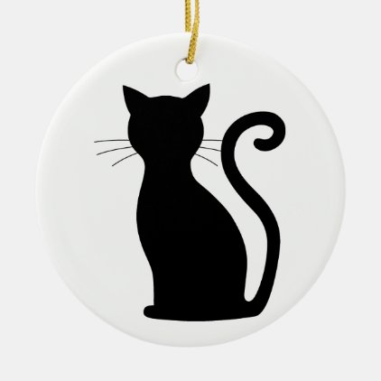 Black Cat Silhouette White Christmas Ornament