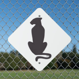 Black Cat Silhouette white diamond metal sign