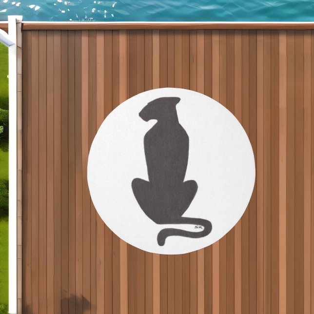 Black Cat Silhouette white outdoor round rug (Insitu (Outdoor 1))