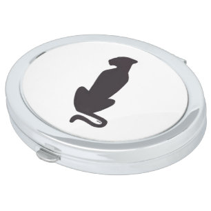 Black Cat Silhouette white oval compact mirror