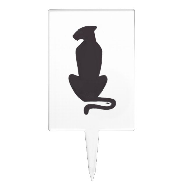 Black Cat Silhouette white rectangle cake picks (Front)