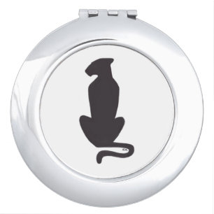Black Cat Silhouette white round compact mirror