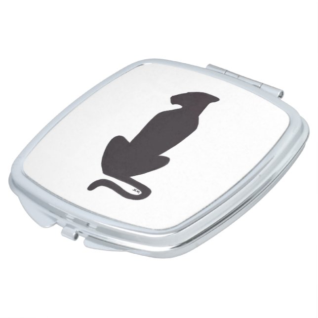 Black Cat Silhouette white square compact mirror (Turned)