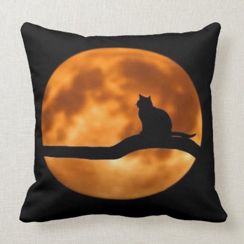 Black Cat Silhouette With Blood Moon Pillow