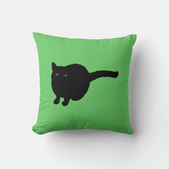 Black Cat Silhouette with green eyes custom pillow (Front)