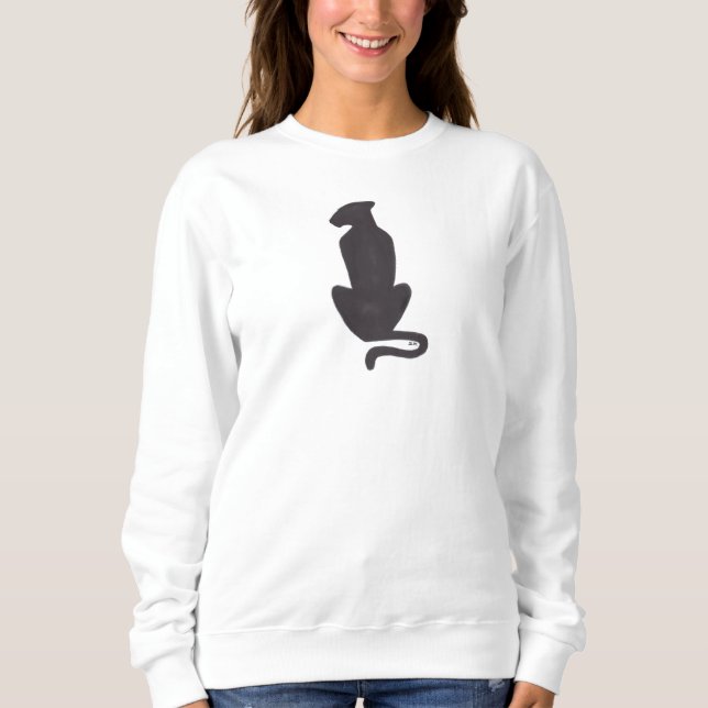 Black Cat Silhouette women white sweatshirt (Front)