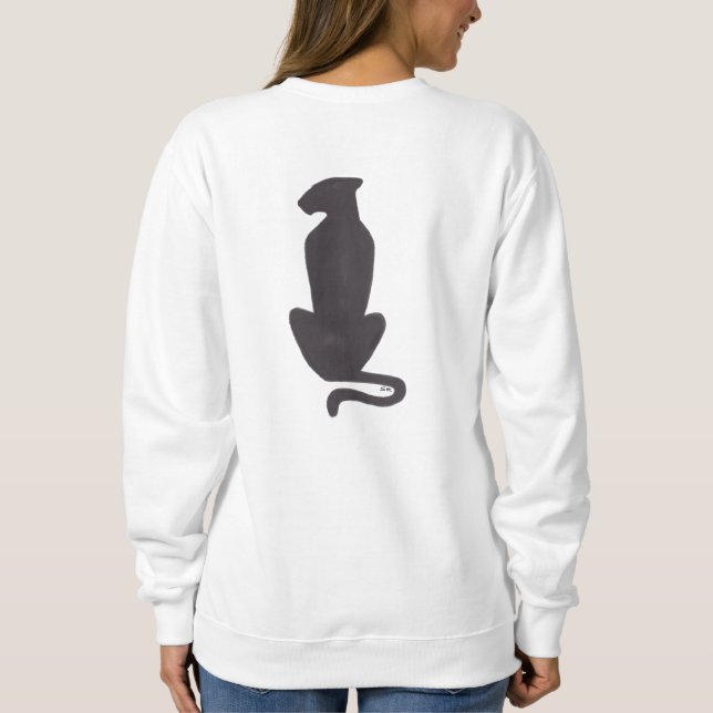 Black Cat Silhouette women white sweatshirt back (Back)