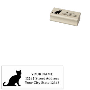 Black cat silhouette wooden return address stamp