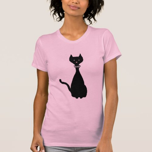 Black Cat silhouetted Cartoon Art T_Shirt