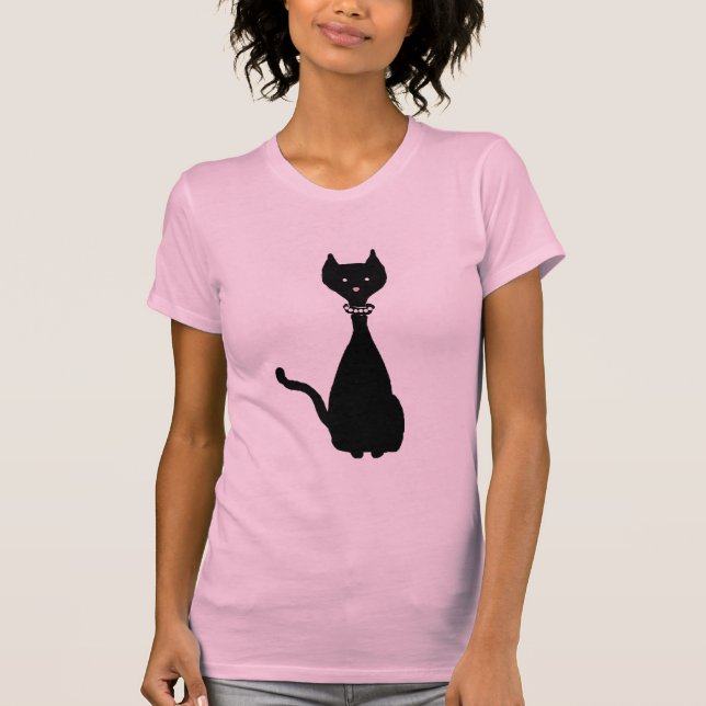 Black Cat silhouetted Cartoon Art T-Shirt (Front)