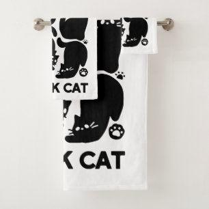 Black Cat Silhouettes - Cute Feline Design Bath Towel Set