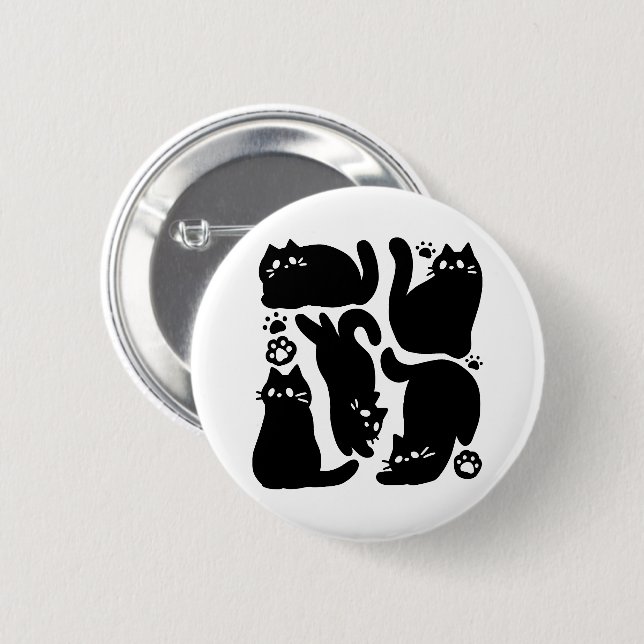 Black Cat Silhouettes - Cute Feline Design Button (Front & Back)