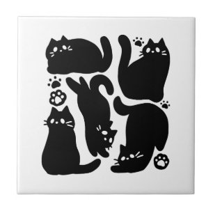 Black Cat Silhouettes - Cute Feline Design Ceramic Tile