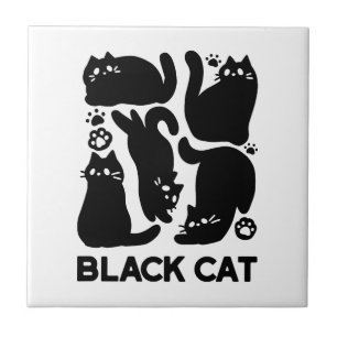 Black Cat Silhouettes - Cute Feline Design Ceramic Tile