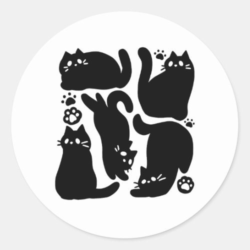 Black Cat Silhouettes _ Cute Feline Design Classic Round Sticker