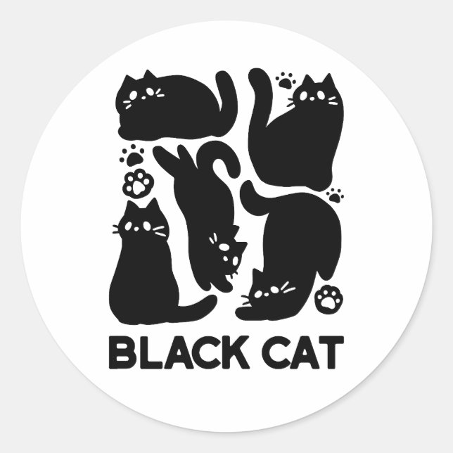Black Cat Silhouettes - Cute Feline Design Classic Round Sticker (Front)