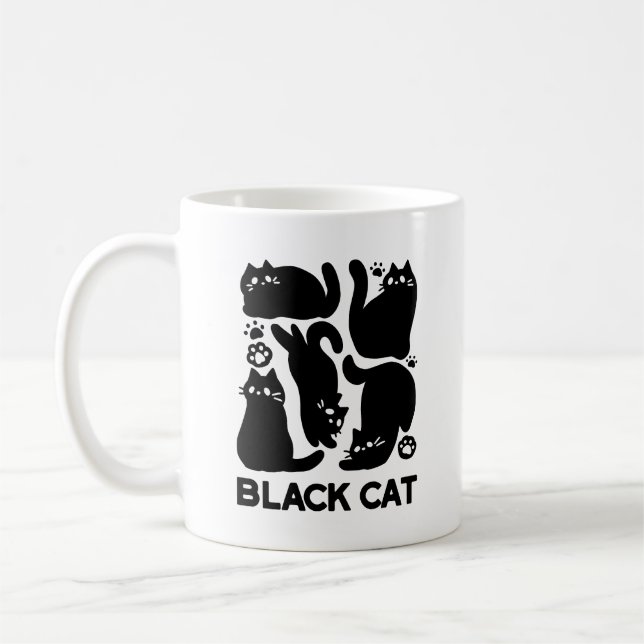 Black Cat Silhouettes - Cute Feline Design Coffee Mug (Left)