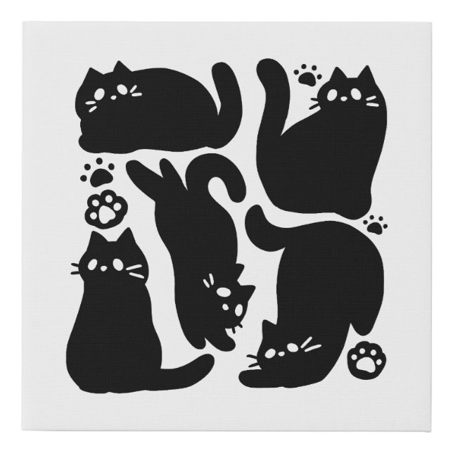 Black Cat Silhouettes - Cute Feline Design Faux Canvas Print (Front)