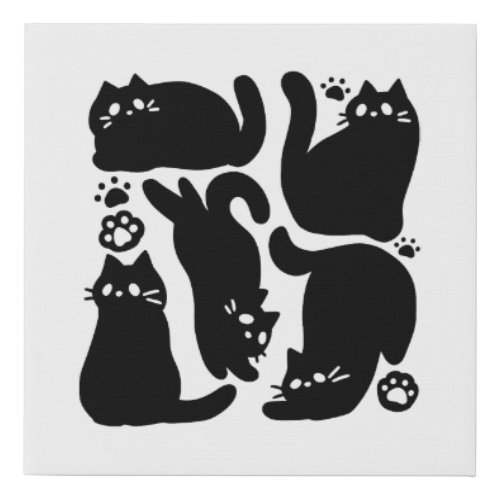 Black Cat Silhouettes _ Cute Feline Design Faux Canvas Print