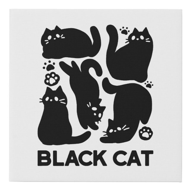 Black Cat Silhouettes - Cute Feline Design Faux Canvas Print (Front)