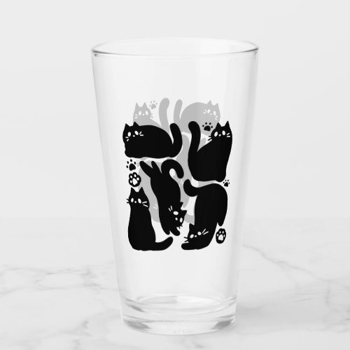 Black Cat Silhouettes _ Cute Feline Design Glass