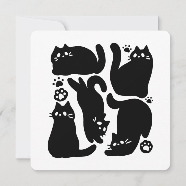 Black Cat Silhouettes - Cute Feline Design Holiday Card (Front)