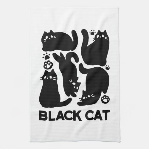 Black Cat Silhouettes _ Cute Feline Design Kitchen Towel