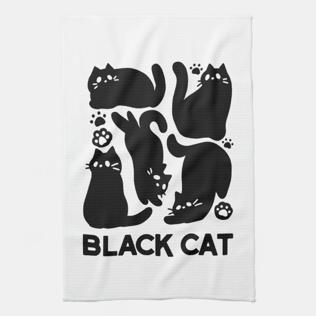 Black Cat Silhouettes - Cute Feline Design Kitchen Towel (Vertical)