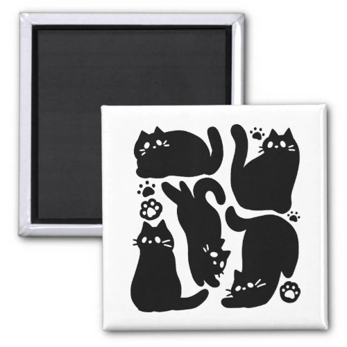 Black Cat Silhouettes _ Cute Feline Design Magnet