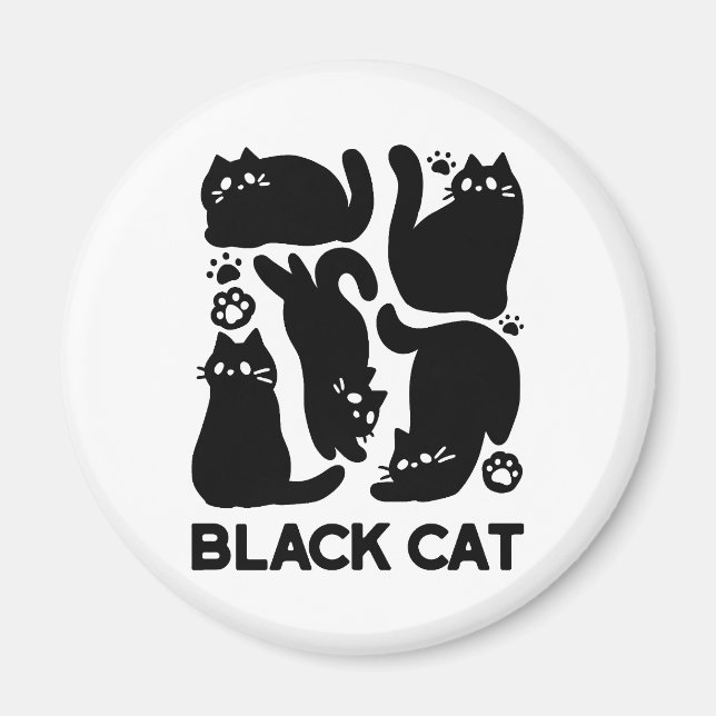 Black Cat Silhouettes - Cute Feline Design Magnet (Front)