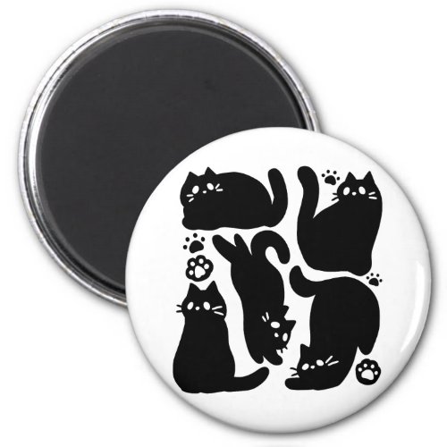 Black Cat Silhouettes _ Cute Feline Design Magnet