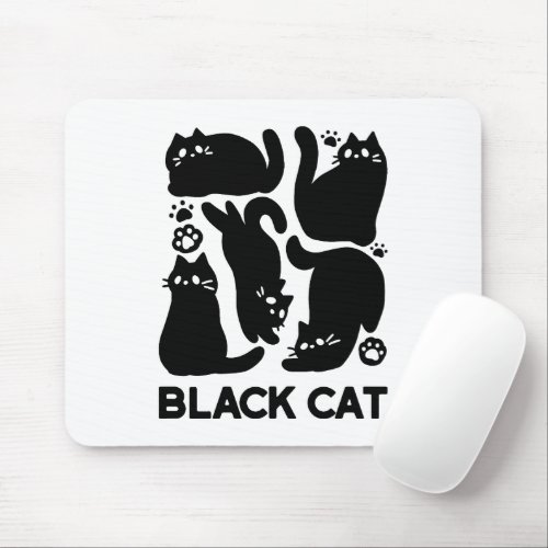 Black Cat Silhouettes _ Cute Feline Design Mouse Pad