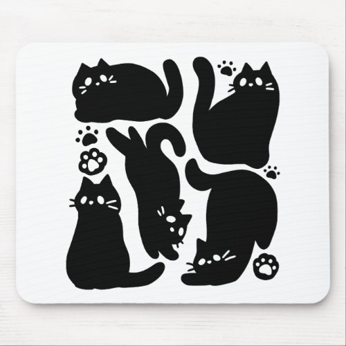 Black Cat Silhouettes _ Cute Feline Design Mouse Pad