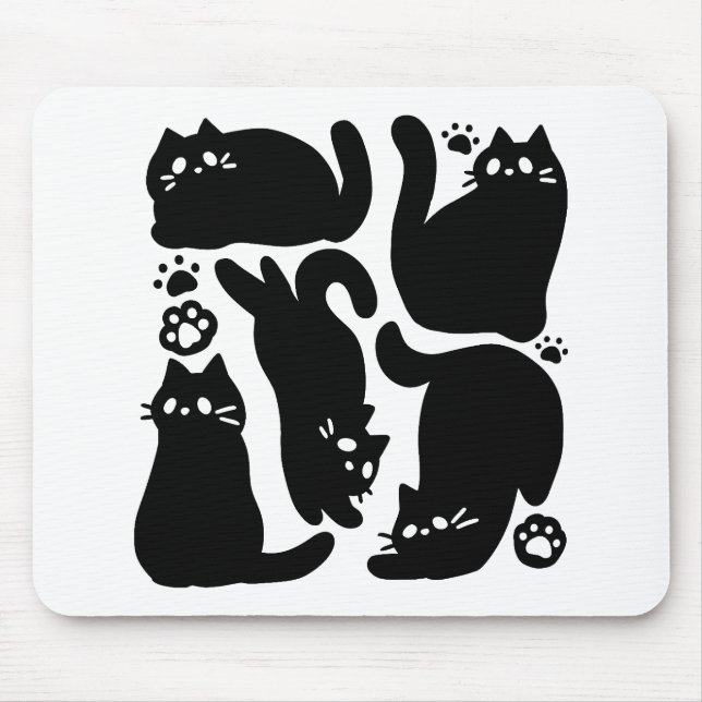 Black Cat Silhouettes - Cute Feline Design Mouse Pad (Front)