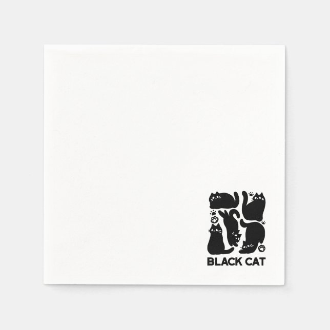 Black Cat Silhouettes - Cute Feline Design Napkins (Front)