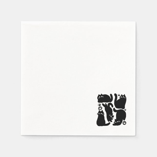 Black Cat Silhouettes - Cute Feline Design Napkins (Front)
