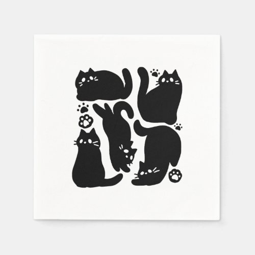 Black Cat Silhouettes _ Cute Feline Design Napkins