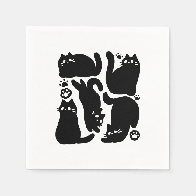Black Cat Silhouettes - Cute Feline Design Napkins (Front)