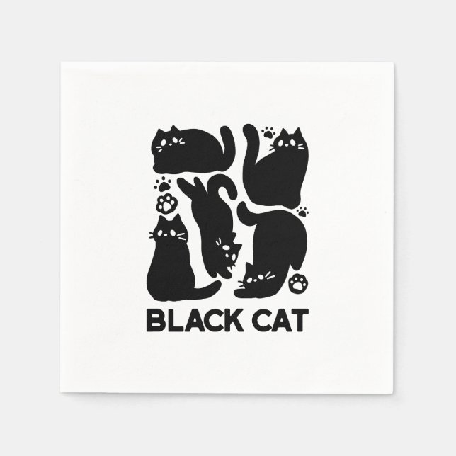 Black Cat Silhouettes - Cute Feline Design Napkins (Front)