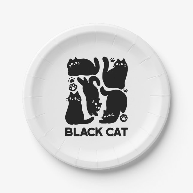 Black Cat Silhouettes - Cute Feline Design Paper Plates (Front)