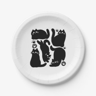 Black Cat Silhouettes - Cute Feline Design Paper Plates