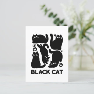 Black Cat Silhouettes - Cute Feline Design Postcard