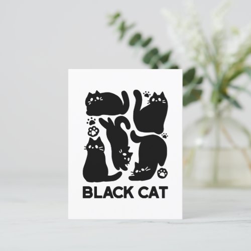 Black Cat Silhouettes _ Cute Feline Design Postcard