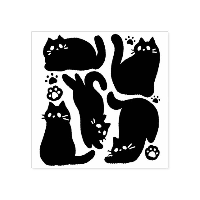 Black Cat Silhouettes - Cute Feline Design Rubber Stamp (Imprint)