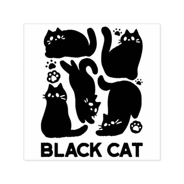 Black Cat Silhouettes - Cute Feline Design Self-inking Stamp (Design)