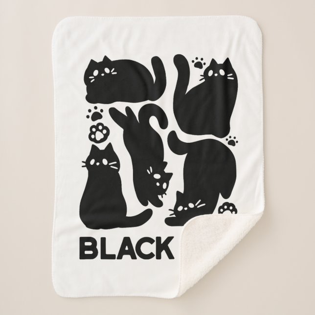 Black Cat Silhouettes - Cute Feline Design Sherpa Blanket (Front)