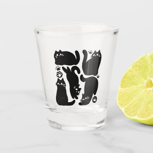 Black Cat Silhouettes _ Cute Feline Design Shot Glass