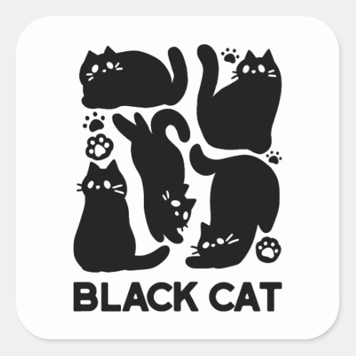 Black Cat Silhouettes _ Cute Feline Design Square Sticker