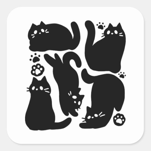 Black Cat Silhouettes _ Cute Feline Design Square Sticker